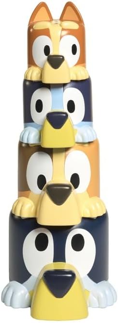 TOMY Toomies Bluey Bath Toys - Bluey's Family Pourers - Includes Chilli, Bandit, Bingo and Bluey Figures - Nesting and Stacking Cups for Bath, Beach or Pool - 4 Count - Ages 18 Months and Up