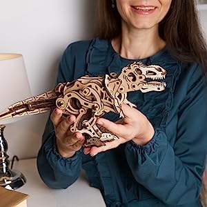 UGEARS Tyrannosaurus Rex 3D Wooden Puzzles for Adults - Wooden Model Kits for Adults D Rex Dinosaur Puzzle Kit Mechanical Models Automaton Kit Brain Teaser, Hobby Set Home Decoration