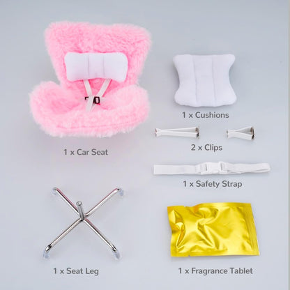 Doll Car Seat for Labubu 17cm with Air Vent Clip and Desktop Stand, Cute and Functional Car Ornament for Blind Box Doll Fans, Collectors (Light Pink)