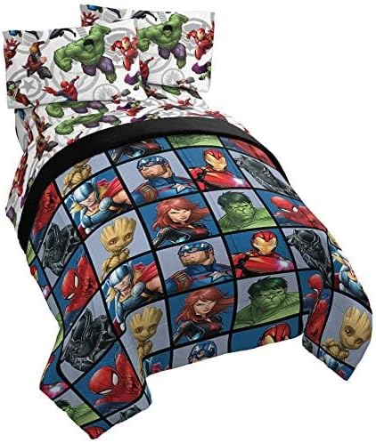 Jay Franco Marvel Avengers Team 5 Piece Full Bed Set - Includes Comforter & Sheet Set - Super Soft Fade Resistant Polyester - (Official Marvel Product)