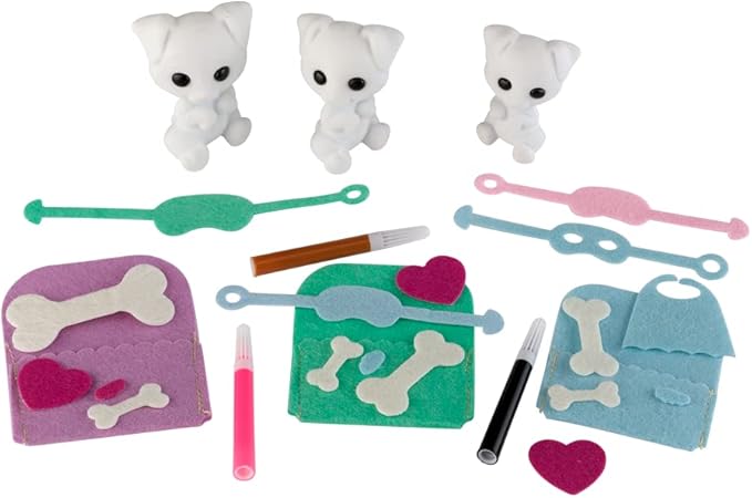 PlayMonster Fuzzikins — Dozy Dogs — Fuzzy Coloring Arts & Crafts and Toy — Design It and Redesign It — For Ages 4+, Pink/Blue/Yellow