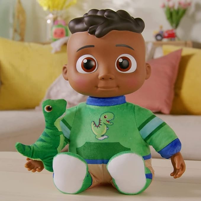 Cocomelon Official My Friend Cody with Dinosaur Plush - Plays ‘Cody’s Special Dinosaur Day’ Song Clips - Press Tummy for Music and Phrases - Toys for Preschoolers