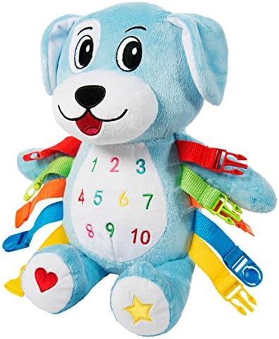Buckle Toys Barkley Dog Plush Toys for Toddlers 1-3 Animal Sensory Toy to Develop Fine Motor Skills and Learn Shapes and Colors, Travel Essentials for Kids, Includes Storage Pocket for Small Items