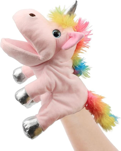 Hopearl Plush Unicorn Hand Puppet with Open Movable Mouth for Imaginative Play, Role Play, Interactive Toy for Storytelling Teaching Puppet Theater, Birthday Gifts for Kids Girls, Pink, 12''