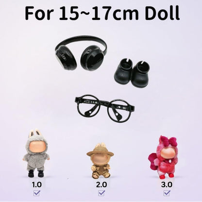 Doll Accessories Set for 15cm/17cm Dolls - Mini Glasses, Headphones & Mini Doll Shoes Compatible with Labubu,Doll Dress Up Costume Supplies
