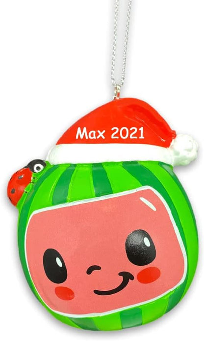 Personalized Cocomelon Christmas Ornament - Officially Licensed - Watermelon Santa Hat Holiday Decoration with Custom Name