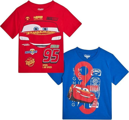 Disney Cars Toy Story Boys Shirts - 2 Pack Lightning McQueen Buzz Lightyear Short Sleeve Boys Tees for Toddler and Little Boy