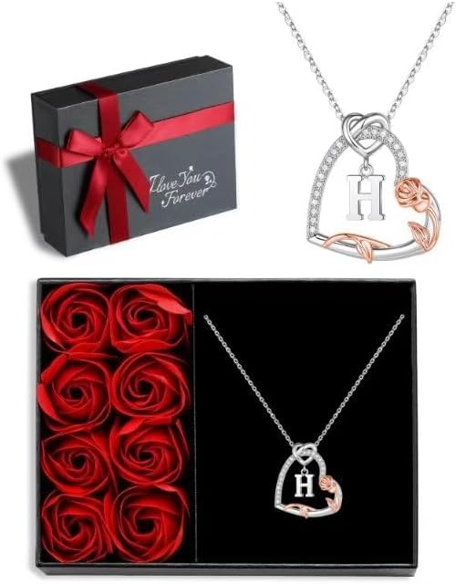 Iefil Valentines Day Gifts for Her- 925 Sterling Silver Heart Initial Necklaces, Anniversary Birthday Gifts, Women Jewelry Gift for Wife Girlfriend Mom Daughter Her