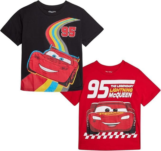 Disney Cars Toy Story Boys Shirts - 2 Pack Lightning McQueen Buzz Lightyear Short Sleeve Boys Tees for Toddler and Little Boy