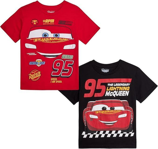 Disney Cars Toy Story Boys Shirts - 2 Pack Lightning McQueen Buzz Lightyear Short Sleeve Boys Tees for Toddler and Little Boy