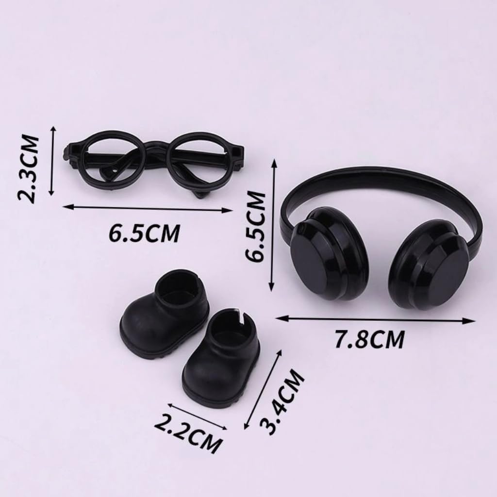 Doll Accessories Set for 15cm/17cm Dolls - Mini Glasses, Headphones & Mini Doll Shoes Compatible with Labubu,Doll Dress Up Costume Supplies