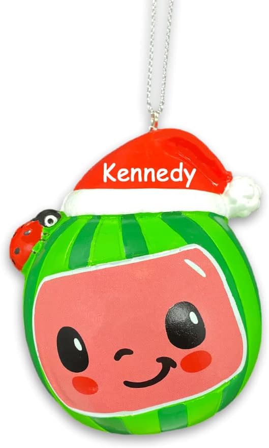 Personalized Cocomelon Christmas Ornament - Officially Licensed - Watermelon Santa Hat Holiday Decoration with Custom Name