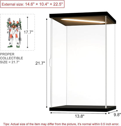 Acrylic Display Case for Collectibles Clear Acrylic Boxes for Display Action Figures Dolls Lighted Trophy Gundam Display Case Dustproof Storage Box(Black-Solid Yellow; 13.8*9.8*21.7 inch)