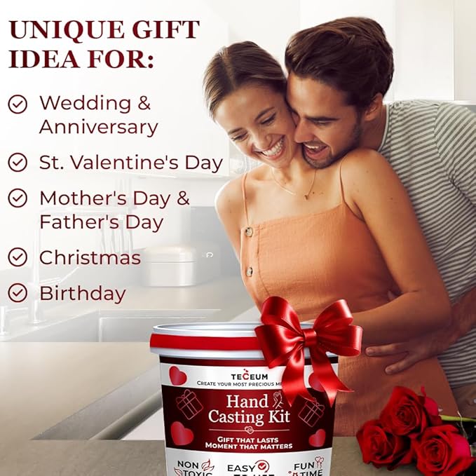 TECEUM Hand Casting Kit – Valentines Day Gifts for Your Loved Ones, Couples, Family – Unique Gift for Babies & Adults – for Wedding, Anniversary, Baby Shower, Mother’s Day– Romantic Gifts – Kit1