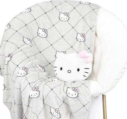Jay Franco Hello Kitty Nogginz Set - 40 x 50 Inch Lightweight Travel Throw Blanket & Pillow - Super Soft Pink Bow 2 Piece Bedding Set