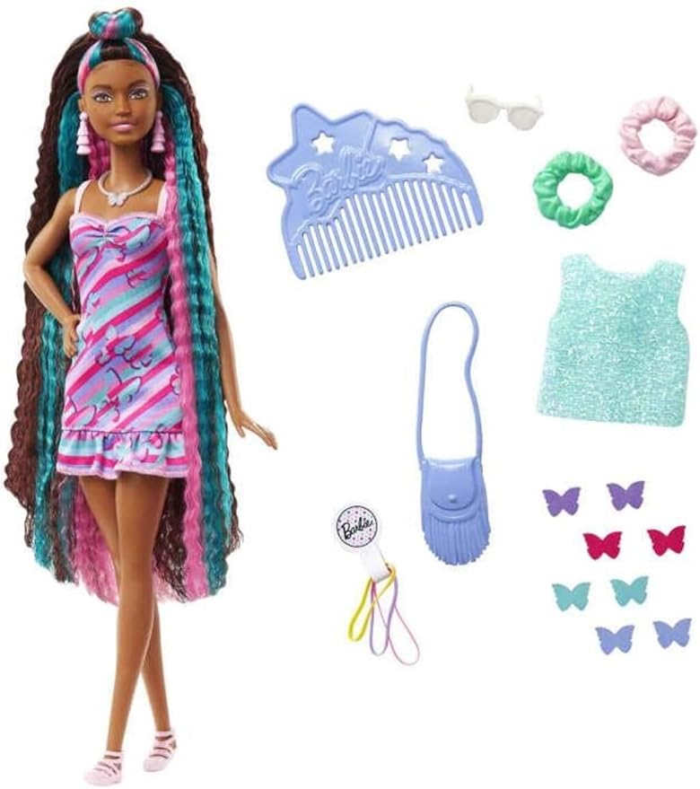 Barbie Totally Hair Doll, Butterfly-Themed with 8.5-inch Fantasy Hair & 15 Styling Accessories (8 with Color-Change Feature)