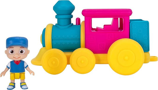CoComelon Feature Vehicle, Train - Train Vehicle with Sounds - Exclusive Conductor JJ Figure - Fits 4 Figures - Free Wheeled - Play Songs - Toys for Kids, Toddlers, and Preschoolers