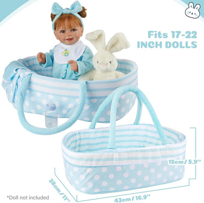 BABESIDE 8 PCS Reborn Baby Doll Clothes Set with Bassinet for 17-22 Inch Dolls Babys Doll Clothes Outfit Accessories fit Newborn Baby Doll Girl Boys, Blue