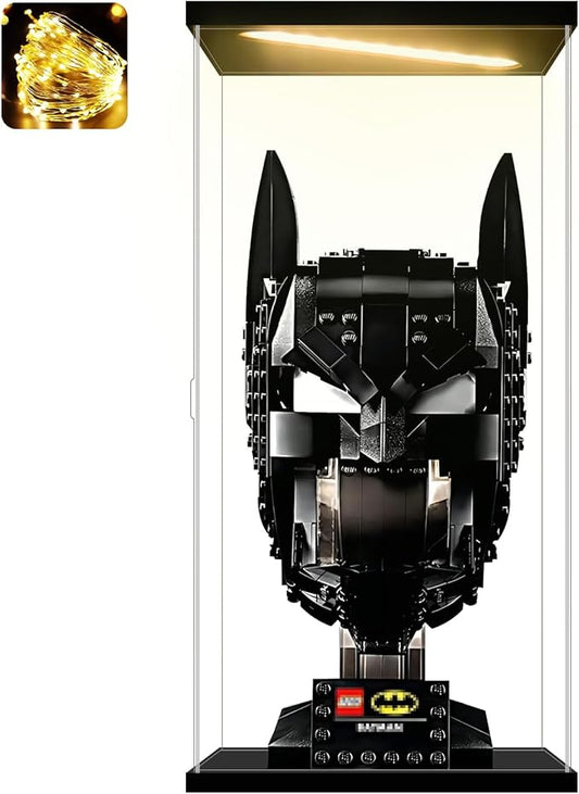 Acrylic Display Case for Collectibles Clear Acrylic Boxes for Display Minifigures Trophy Lighted Building Helmet Model 76182 Display Case Organizer Box(Black-Solid Yellow; 5.9*5.9*11.8 inch)