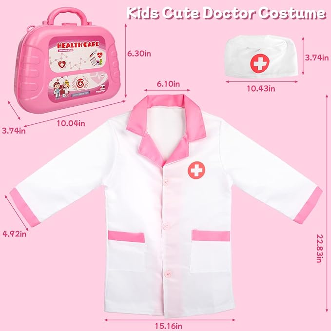Meland Toy Doctor Kit for Girls - Pretend Play Doctor Set with Carrying Case,Stethoscope Toy & Dress Up Costume - Doctor Play Set for Girls Toddlers Ages 3 4 5 6 Year Old for Role Play Gift