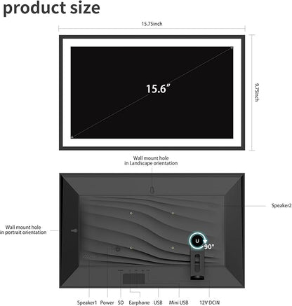 Frameo 15.6 Inch Large Digital Picture Frame WiFi Electronic Smart Digital Photo Frame 32GB 1920 * 1080 IPS Touch Screen Wall Mountable Auto-Rotate iOS Android Easy Setup to Photo or Video Best Gift