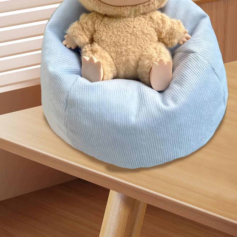 Miniature Sofa for Labubu, Cute Doll Seat for 17cm Labubu, Handmade Bean Bag Chair with Pillows, Soft Lazy Sofa Seat Miniature Couch for Dollhouse Furniture Decoration (Yellow)