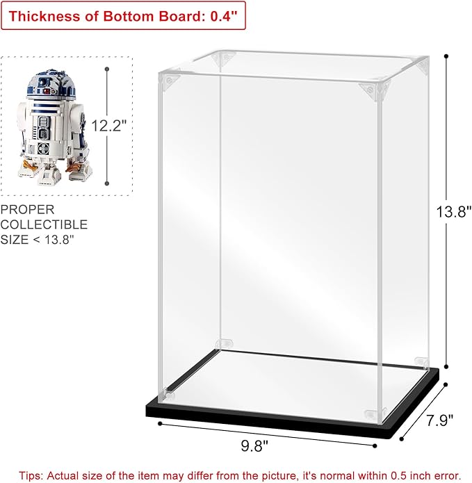Acrylic Display Case for Collectibles Assemble Acrylic Display Box for Lego 75308 76191 Robot Kits Clear Acrylic Case for Display Trophy Action Figures Toys(Black,9.8*7.9*13.8 inch)