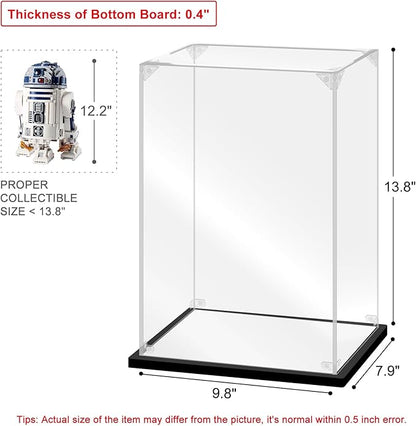 Acrylic Display Case for Collectibles Assemble Acrylic Display Box for Lego 75308 76191 Robot Kits Clear Acrylic Case for Display Trophy Action Figures Toys(Black,9.8*7.9*13.8 inch)