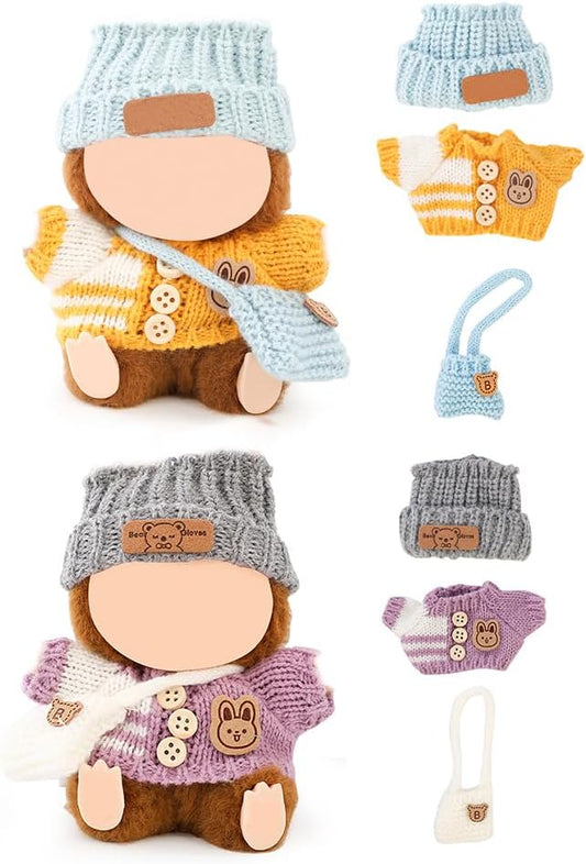 (2 Pack) XMBYGY Doll Clothes for Labubu (for Standing/Sitting 17/15cm Doll)(NO Doll)- Multiple Style Accessories Clothes for Dolls Outfit Included Clothing+ Hat+ Shoulder Bag for Girl Woman (BYB+GPW)