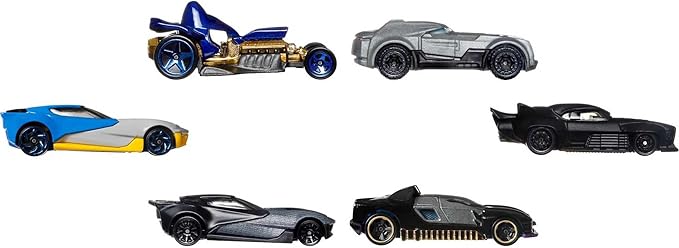 Hot Wheels Toy Cars 6-Pack, Set of 6 Batman Character Vehicles in 1:64 Scale, Inspired by Various Characters (Styles May Vary)