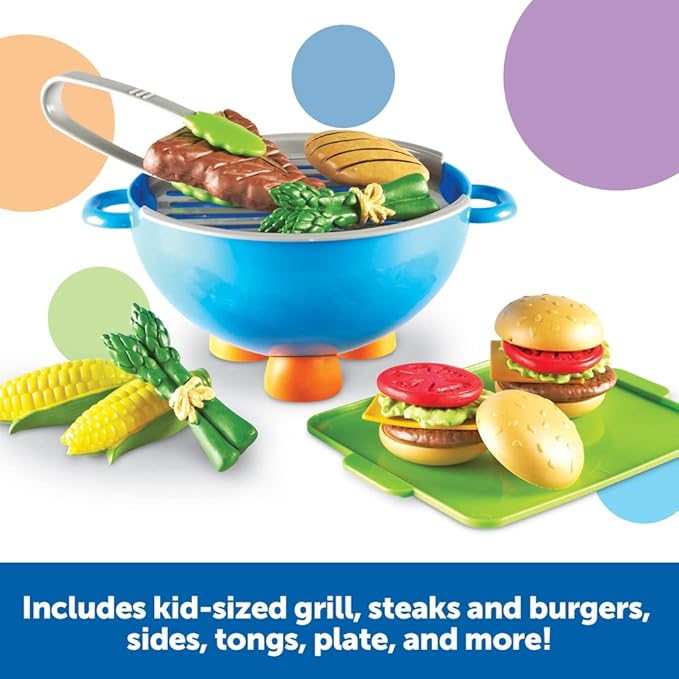 Learning Resources New Sprouts Grill It! Barbecue Set - Play Food for Kids, Kitchen Toys Accessories, Imaginative Play, Fine Motor Skills, Interactive Toddler Activities, Gifts for Boys and Girls