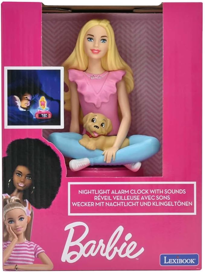 LEXiBOOK, Mattel Barbie, Barbie Nightlight Alarm Clock, Sounds and Melodies, LCD Backlit Screen, Luminous, Snooze, Pink, RL800BB