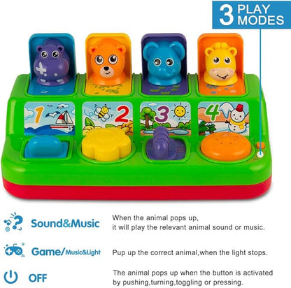 YEEBAY Interactive Pop Up Animals Toy with Music, Animal Sound, Activity Toys for Ages 9-12 - 18 Months &1 Year Old Kids, Babies, Toddlers, Boys & Girls