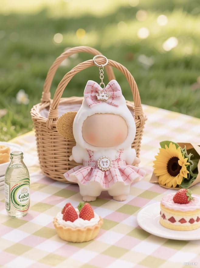 (2-Pack) 17cm Clothes Set, Black Plaid Outfit & Light Pink Plaid Dress, Stylish Dress and Hairpin Set for 17cm Doll Dress Up, Adorable Doll Accessories