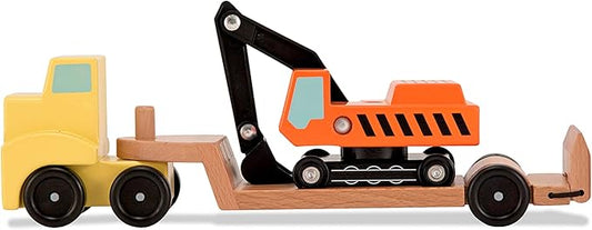 Melissa & Doug Trailer and Excavator Wooden Vehicle Set (3 pcs)