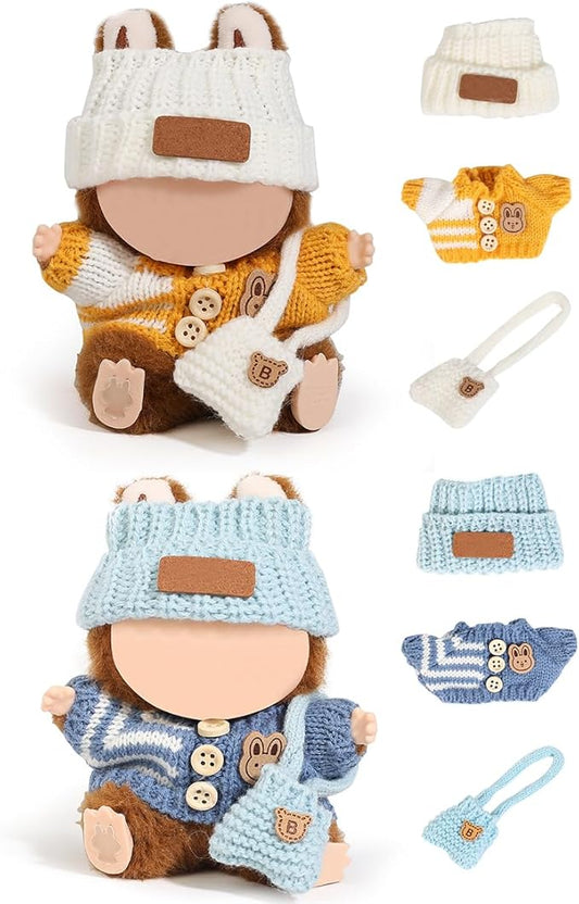(2 Pack) XMBYGY Doll Clothes for Labubu (for Standing/Sitting 17/15cm Doll)(NO Doll)- Multiple Style Accessories Clothes for Dolls Outfit Included Clothing+ Hat+ Shoulder Bag for Girl Woman (WYW+BBB)