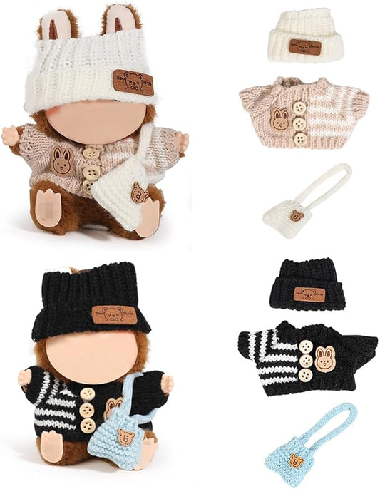 (2 Pack) XMBYGY Doll Clothes for Labubu (for Standing/Sitting 17/15cm Doll)(NO Doll)- Multiple Style Accessories Clothes for Dolls Outfit Included Clothing+ Hat+ Shoulder Bag for Girl Woman