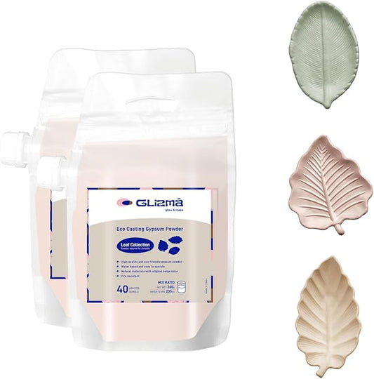Glizma Refill Bag for Leaf Kit 0.79lb*2, Resin Casting Powder 360g*2, Water Activated Works of Art of Plaster, Fast Curing, 40+ Minutes Demold, Shaking Bag Design, Easy Mixing and Self Leveling