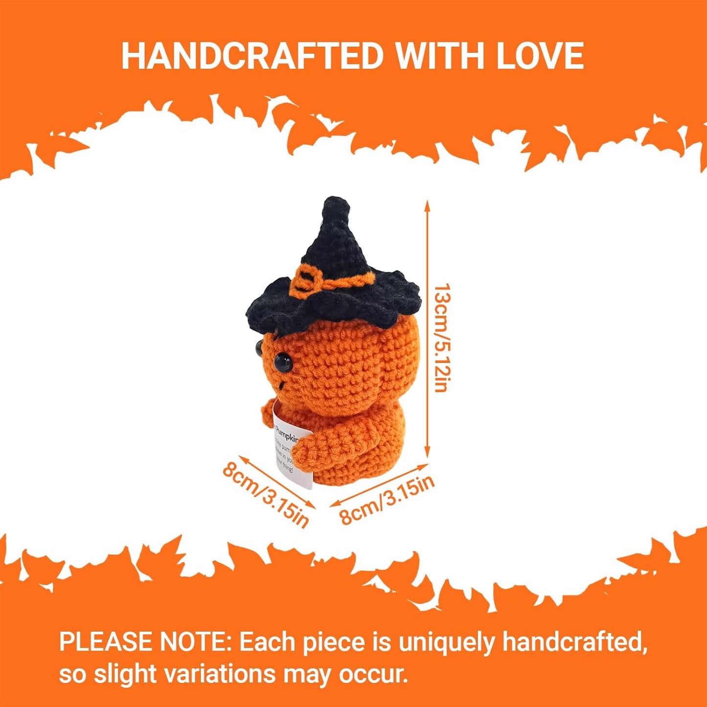 Handmade Crochet Pumpkin Plush with Inspirational Card - Cute Halloween & Thanksgiving Decor, Emotional Support Gift for Women & Men, Autumn Desk Decoration, Positive Office & Home Desktop Ornament