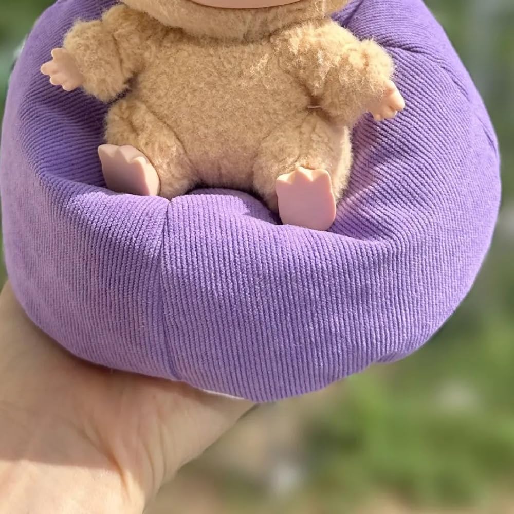 Miniature Sofa for Labubu, Cute Doll Seat for 17cm Labubu, Handmade Bean Bag Chair with Pillows, Soft Lazy Sofa Seat Miniature Couch for Dollhouse Furniture Decoration (Cow)