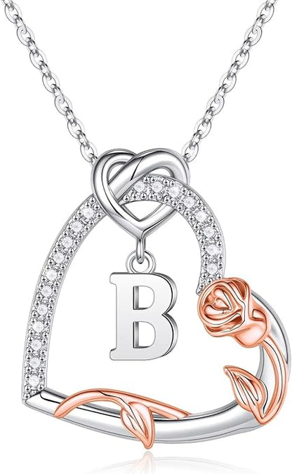 Iefil Valentines Day Gifts for Her- 925 Sterling Silver Heart Initial Necklaces, Anniversary Birthday Gifts, Women Jewelry Gift for Wife Girlfriend Mom Daughter Her