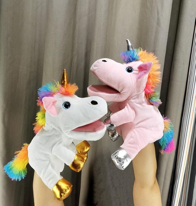 Hopearl Plush Unicorn Hand Puppet with Open Movable Mouth for Imaginative Play, Role Play, Interactive Toy for Storytelling Teaching Puppet Theater, Birthday Gifts for Kids Girls, Pink, 12''
