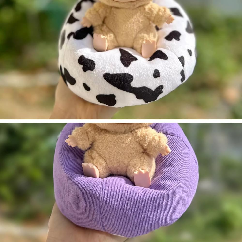 Miniature Sofa for Labubu, Cute Doll Seat for 17cm Labubu, Handmade Bean Bag Chair with Pillows, Soft Lazy Sofa Seat Miniature Couch for Dollhouse Furniture Decoration (Purple)