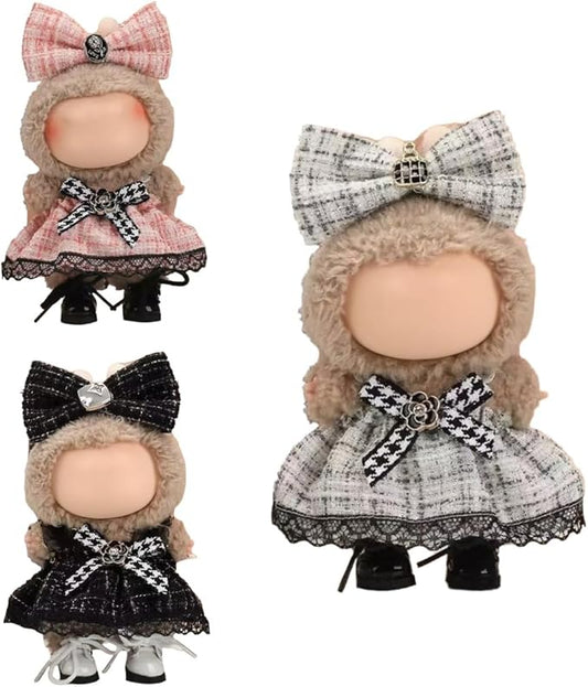 (3-Pack) 17cm Clothes Set, (3 Pcs) Plaid Dress Outfits (Shoes not Include), Stylish Dress and Hairpin Set for 17cm Doll Dress Up, Adorable Doll Accessories