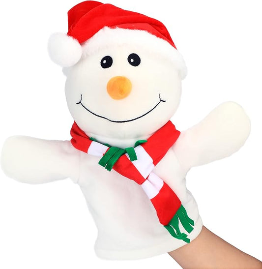 Hopearl Plush Christmas Snowman Hand Puppet with Open Movable Mouth for Imaginative Play, Role Play, Interactive Toy for Storytelling Teaching Puppet Theater, Gifts for Kids Boys Girls, White, 17''