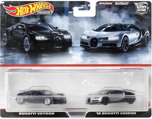 Hot Wheels HKF52 Premium 2-Pack Bugatti Veyron / '16 Bugatti Chiron [Mini Car] [3 Years Old and Up]