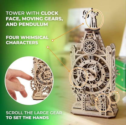 UGEARS Old Clock Tower 3D Wooden Puzzles for Adults - Wooden Model Kits for Adults Clock Kit for Do It Yourself Wood Building Kit for Adult Mechanical Puzzle Brain Teaser, Hobby Set