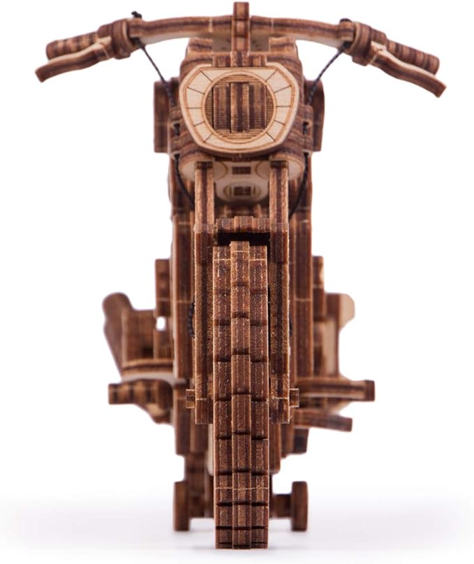 Wood Trick Motorcycle w/Rubber Band Motor Rides up to 16ft - Mechanical Model Kits for Adults - 10x4in - 3D Wooden Puzzles for Adults - Engineering DIY 3D Puzzle Wooden Models