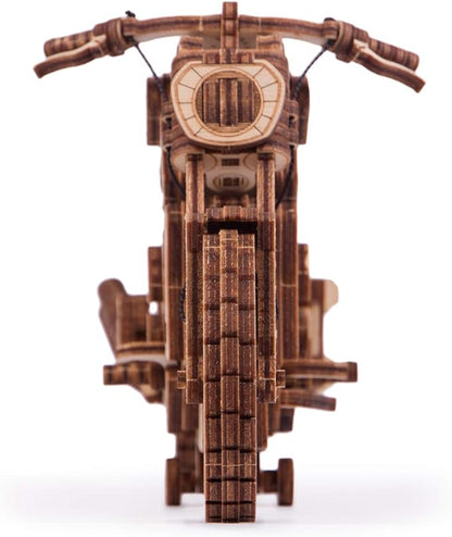 Wood Trick Motorcycle w/Rubber Band Motor Rides up to 16ft - Mechanical Model Kits for Adults - 10x4in - 3D Wooden Puzzles for Adults - Engineering DIY 3D Puzzle Wooden Models