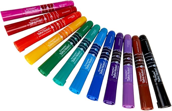 Crayola Take Note Dry Erase Markers for School (12ct) Teacher Supplies, Chisel Tip Whiteboard Markers, Essential Classroom Must Haves, Low Odor